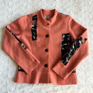 Vintage Wool Coat Jacket Womens Small Orange Pea Embroidery Floral Flower Collar